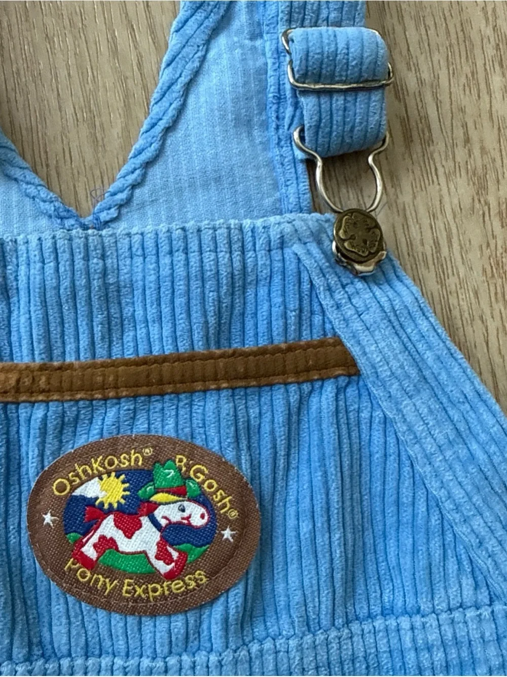 OshKosh B'gosh Light Blue Corduroy Overalls with Brown Trim